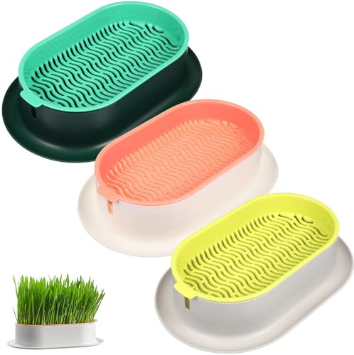 Cabilock Hydroponic Cat Grass Planter Set Indoor Cat Grass Pot with Large Water Reservoir Soilless Growing Box for Easy Home Cultivation and Pet Use 7.44X4.84X1.77In