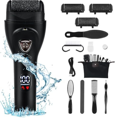 Pedicure Elettrico Professionale, Lima Elettrica per Piedi Togli Calli Pelle Secca Dura Esfoliante Kit con 3 Rulli Ricambio Electric Foot File, Illuminazione, 2 Velocità e 17 Strumenti (nero)