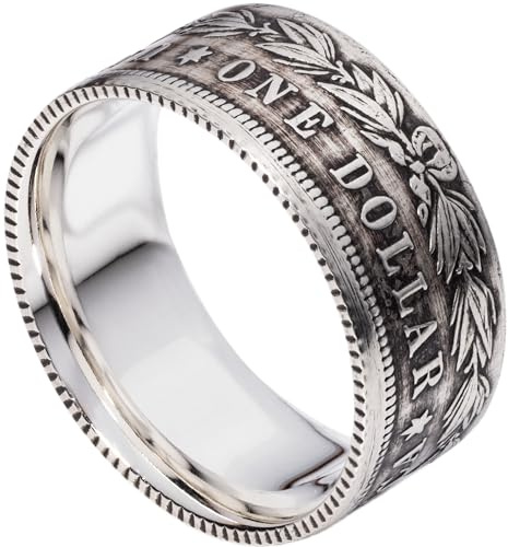 CHANGE TO TREASURE Handcrafted Morgan Silver Dollar Ring | Comfort Fit Unique Wedding Band | Silver Coin Ring (Patina, 11.5)