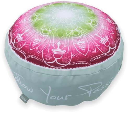 Yandala Mandala Yogakissen Meditationskissen Rund - Follow Your Passion - entspannte Mediation - Sitzhöhe ca 20 cm - waschbarer Bezug - OEKOTEX 100