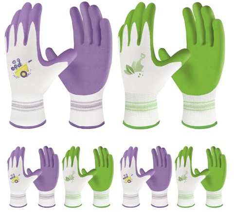Velway 6 Paar Gartenhandschuhe für Frauen - Atmungsaktive Gummi-beschichtete Gartenarbeitshandschuhe - Outdoor-Schutzhandschuhe mit Griff Garten-Geschenke - Lila & Grün Groß