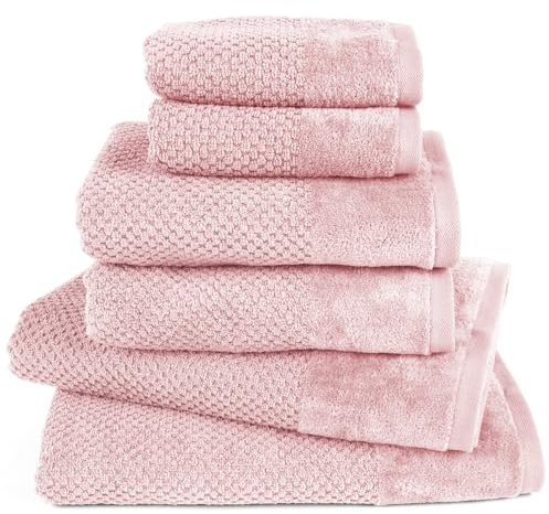 Pure Label 6-TLG. Handtücher Set mit Aufhängeschlaufen aus 100% Baumwolle, saugstark und weich - 2X Badetuch (70x140 cm) 2X Handtuch (50x100cm) 2X Gästetuch (30x50 cm), Rosa