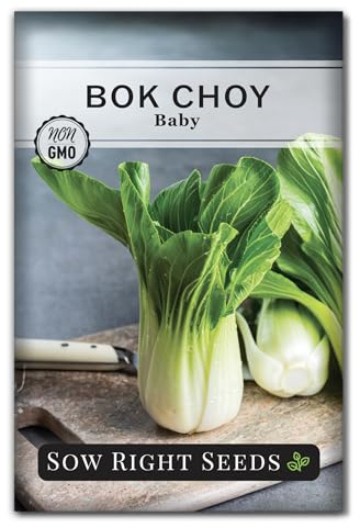 Sow Right Seeds - Baby Bok Choy Seed for Planting - Pak Choi or Chinese Cabbage - Non-GMO Heirloom Variety to Plant Asian Greens in Your Home Vegetable Garden - Grow Great Stir-Fries