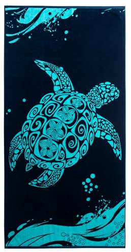 DecoKing Strandtuch groß 90x180 cm Strandlaken 100% Baumwolle Frottee Velours Badetuch Pflegeleicht weich und saugfähig Schnelltrocknendes Strand Handtuch blau dunkelblau Marineblau weiß Turtle