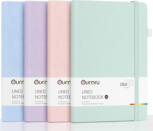 Oucaru 4 Pack A5 Lined Journal Notebook, 180 Pages 100 GSM Paper for Travel