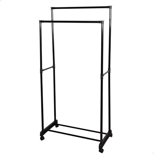 AKTIVE Max Home Burro ropa doble con ruedas y estante, 75 x 40 x 157 cm, Máx 16 kg, Frenos, Armario abierto, Organizador zapatos, Vestidor, Burros percheros (18435)