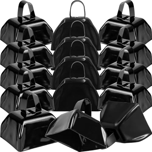 15 Pack 3 Inch Metal Cowbells Black Cow Bells Noise Makers Loud Cow Bell with Handles, Small Cowbell Hand Percussion Cowbells for Sporting Events, Football Games, Concert, Farm, Call Bell Alarm