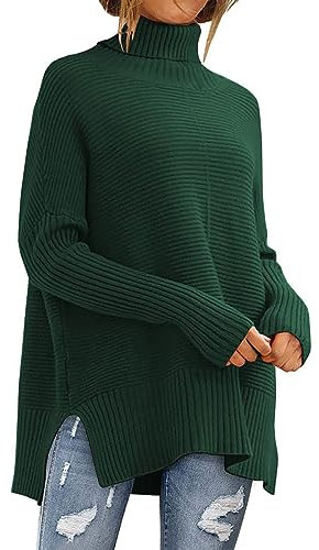 Pull Femme Chaud Et Chic Pull Femme Rose Fushia Pull Confortable à Manches Longues en à col roulé de Couleur Unie pour Femmes Pull Bleu Electrique Femme Robe Pull Col Roulé (Green, L)