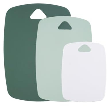 AKINOYAMA Plastic Chopping Board Set of 3, Chopping Boards for Kitchens with Grip Handle, BPA Free, Dishwasher Safe Cutting Boards, Multi Colour Chopping Board Set (Green)