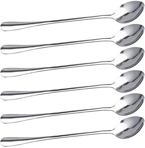 6 Pcs Stainless Steel Long Handled Ice Cream Spoons Latte Spoons Set, Silverware Tea Coffee Spoon, Cake Dessert Hot Chocolate Sundae Dining Spoon, Kitchen Cutlery Set