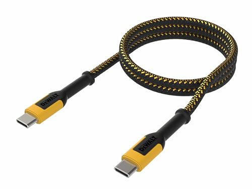 DEWALT USB C to USB C FAST Charger (Max Output 100W) Reinforced Charging Cable 1.8 meters (6ft) Reinforced Kevlar® (withstands repeated bending and flexing) For Extra Long Life Span