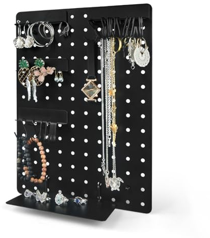 Wall Pegboard Jewelry Organizer - Versatile Jewelry Holders for Necklace Earring Bracelet Ring with Magnetic Racks Display Tray S Hooks J Hangers - Hanging Cabinet Closet Dresser Adhesive Mount Set