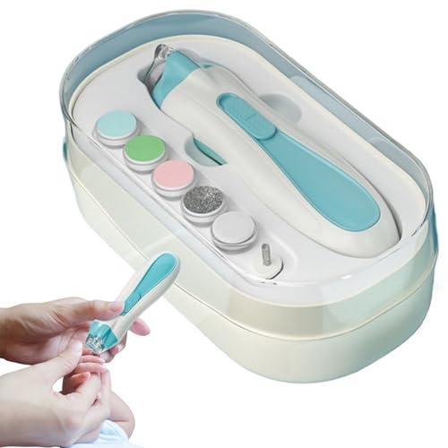 Moxeupon Elektrisk babynagelfil, elektrisk baby nagelfil, baby nagelfil - trimstämpelsats med LED-ljus anti-pinch batteri powered barnmanikyr
