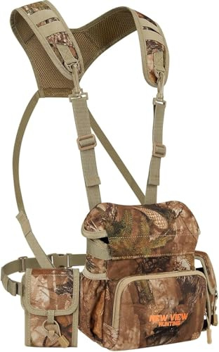 NewView Arnés binocular para el pecho con bolsa de telémetro extraíble, correa bino ajustable y protector de lluvia, ideal para caza, senderismo y observación de aves, Quiet-M, Camo Quiet, medium