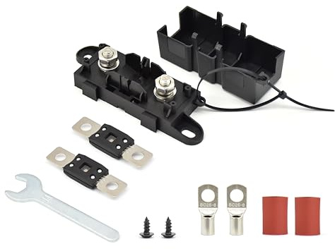 Goodway Power Mega ANM Skruvsäkring med 2 x 200 A ersättningssäkringar, terminaler, utdragbara rör, skruvar och fast nyckel, allt i ett, perfekt för bil, skåpbil, husvagn, släpvagn