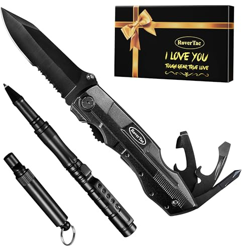 RoverTac Regali per marito, fidanzato, papà, lui, coltello multiuso 15 in 1, penna a sfera, fischietto in una confezione regalo premium con la scritta I LOVE YOU, idee regalo per gli uomini che ami.