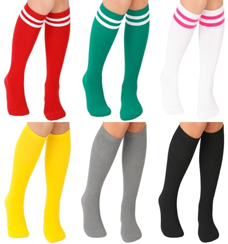 Zuimei 6 Pairs Womens Knee Thigh Socks, Long Stripe Thigh High Socks for Girls Ladies, Casual High Boot Stockings UK Size 3-8 for Daily, Cosplay