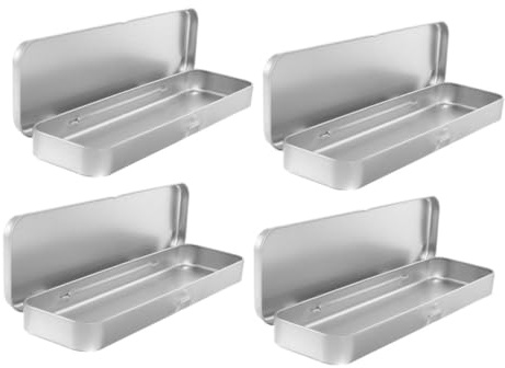 GARIOUANS 4pcs Tinplate Pencil Case with Hinged Lid Compact and Spacious Pen Holder Boxes for Stationery Organization Water Resistant Storage for Office School and Home Use