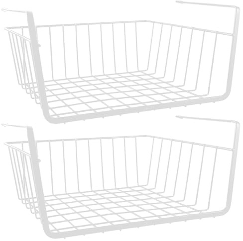 LDXDRU Cesta de almacenamiento para estante inferior de 32 cm, 2 cestas colgantes de metal, cesta colgante debajo del armario, cesta colgante de metal, cesta para cocina, oficina, despensa, baño