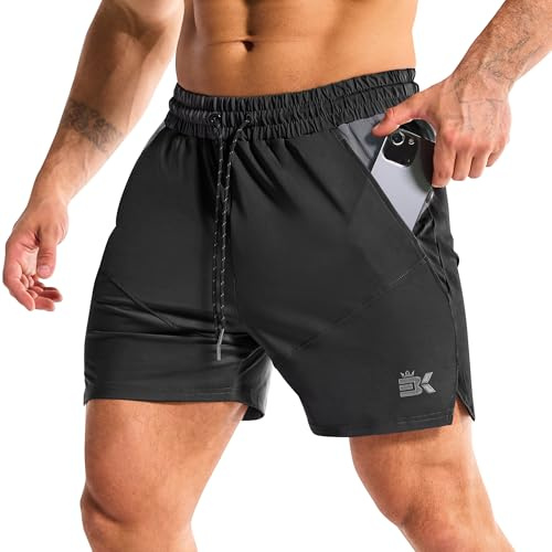 BROKIG Men's LightArmor Gym Shorts with Pocket,Fitted Quick Dry 5 Inch Inseam Athletic Shorts for Workout Exercise(Black,Medium)