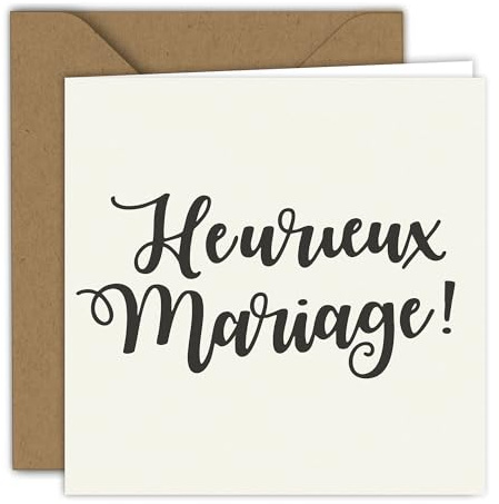 Edition Colibri Carte de mariage - Motif calligraphique noir | Carte pliée (15x15 cm) – avec enveloppe kraft – Intérieur vierge