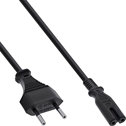 InLine 16654Q Netzkabel, Netzstecker CEE7/16 Schweiz auf Euro 8 C7 Stecker, schwarz, 1,8m