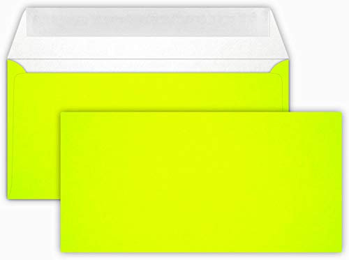 DIN Lang -11 x 22 cm - 25 Brief-Umschläge Neon Gelb - 120 g/m² - die Umschläge sind eingeschweißt - haftklebung - Kuvert ohne Fenster