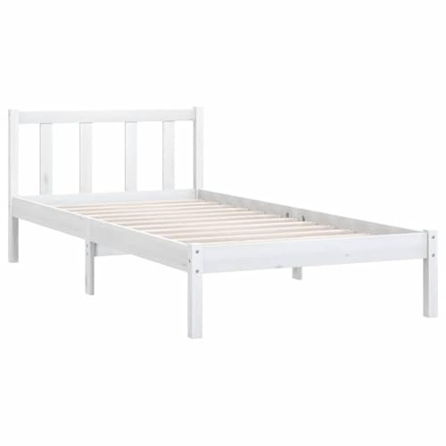 vidaXL Kiefer Massivholzbett Bettgestell Bett Holzbett Einzelbett Futonbett Bettrahmen Schlafzimmerbett Schlafzimmermöbel Weiß 90x200cm