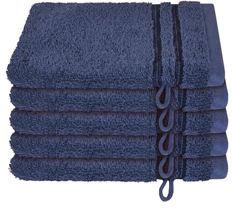 Schiesser Waschhandschuhset Milano - 5-teilig - 16 x 22 cm - Dunkelblau