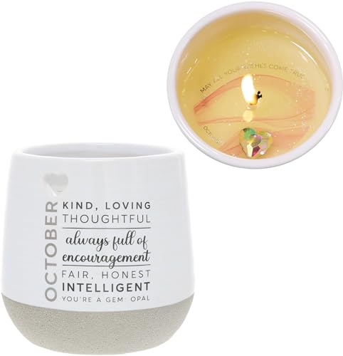 Pavilion Gift Company - October 11 oz Wax Reveal Candle, Natural Soy Wax Birthstone Candle, Jasmine Scented, Gemstone Candle with Crystal Inside, Birthday Gifts for Women, 1 Count