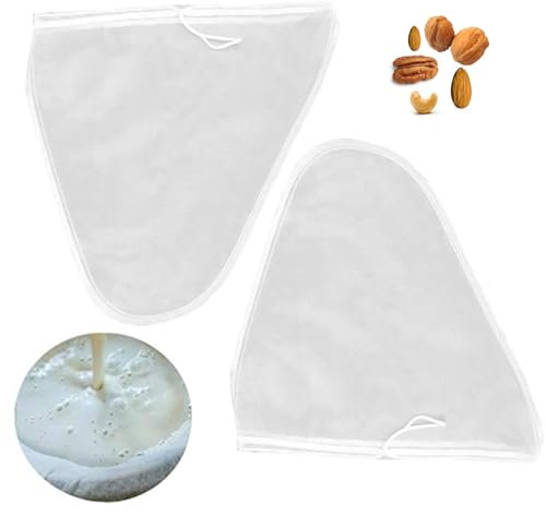 2 Pièces etamine Alimentaire, Sac à Lait Végétal, Tissu filtrant à mailles fines, Avec cordon de serrage, Réutilisable, Adapté pour filtrer le fromage, Le lait de soja, Les jus (30 x 30 CM)