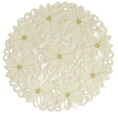 Runde Spitzendeckchen, bestickte Blumen-Tischsets, Vasen-Pads, waschbar, weihnachtliche dekorative Tischsets für Küche, Esstisch, Hochzeit, Urlaub, Tischdekoration (Schneeweiß)