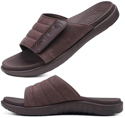 ONCAI Mens Sandals Adjustable Straps Orthotic Plantar Fasciitis Open Toe Athletic Sport Slides with Soft Comfy Arch Support Footbed Size 6.5-14