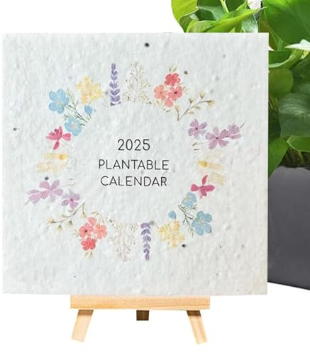 Einpflanzbarer Kalender 2025, Bio-Saatgut-Kalender Mit Staffelei, Pflanzbarer Tischkalender 2025 12 Samenkarten Zum Einpflanzen, 12-Monats-Planungskalender, Recycelbarer Kalender Für Familien Schulen