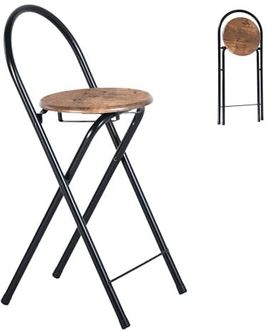 Liink1Ga Tabouret Haut de Bar Pliant 1 Pièce, Tabouret et Chaise de Bar Haute Pliante Pliable avec Dossier pour Exterieur Interieur Camping Jardin Balcon Salon/Assise Marron/Hauteur D'Assise 55CM