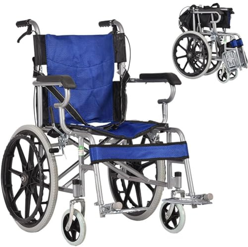 Sedia a rotelle pieghevole da viaggio leggera con poggiapiedi e braccioli, alta capacità di carico per uso domestico