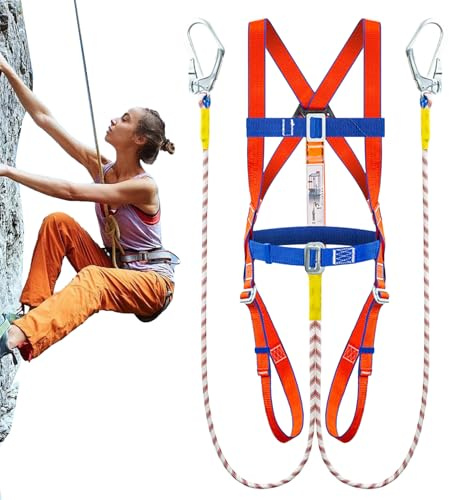 Xijobido Arnés De Seguridad - Equipo Completo De Arnés De Seguridad Resistente Para Trabajos En Altura En Cubiertas | Herramientas Ergonómicas para Tejados con Cuerda Absorbente de Impacto y