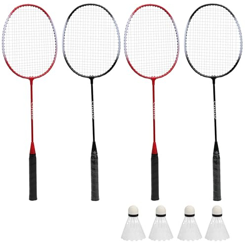 Crystals Badminton Racket Set with Shuttlecocks & Carry Bag – 2-4 Player Racquet Game for Adults – Durable Outdoor Badminton Kit for Garden, Beach, Park, Fun Sports (Four Players Badminton Set)