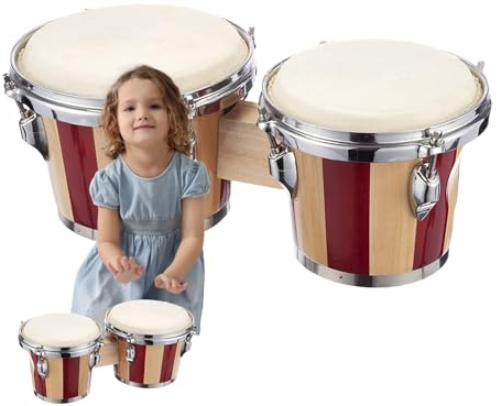 Bongo, percusión manual de madera, juego de batería profesional de 6 y 7 pulgadas con cabezales de piel natural para una resonancia estable de claro, instrumento de ritmo educativo para el