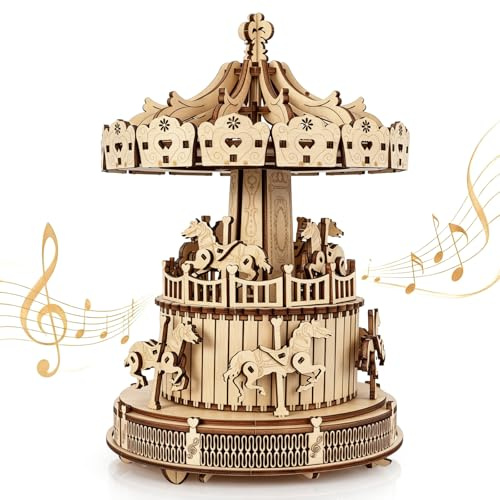 BELEEV Puzzle 3D Bois Boîte a Musique Carrousel avec Chevaux en Mouvement