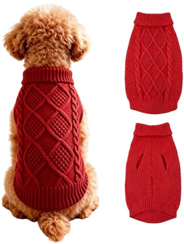 Beyinkoy Knitted Dog Sweaters, Soft Knit Pullover Pet Outfit with Leash Hole, Winter Coat Warm Sweatershirts for Small Medium Large Dogs, Soft Warm Pet Knitwear for Fall Winter (Red, S)