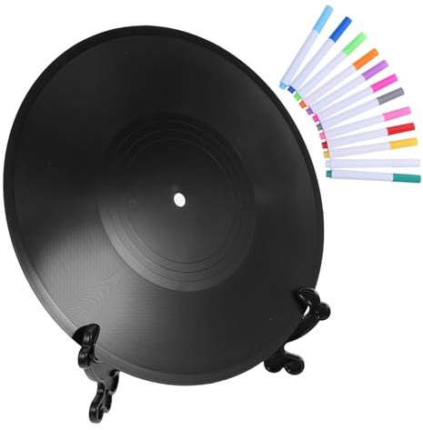 MOBUTOFU Blank Vinyl Records med Ställ och Färgmarkerare Falska Vinylskivor för DIY Dekoration Retro Vintage för Rock Roll Musikrum och Väggdekor