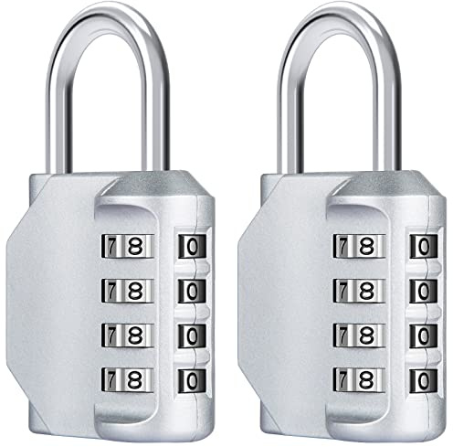 Diyife Väderbeständigt kombinationslås, [2-pack] 4-siffrigt hänglås för skola gym skåp, arkivskåp, verktygslåda, fodral, silver