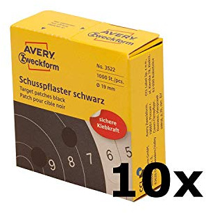 AVERY Zweckform 3522 Schusspflaster (Ø 19 mm, vorgedruckt) schwarz (10 Packungen)