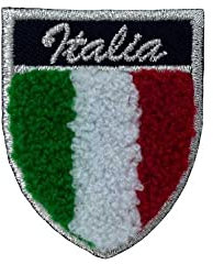 Applicazione Toppa Patch Termoadesiva Tessuto Ricamo Lurex Argento Scudetto Bandiera Italia Spugna 5x4 Cm