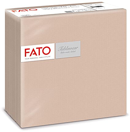 FATO Serviettes en papier sec, Airlaid, Effet textile, Paquet de 50 serviettes, Format 40x40 pliées en 4, Décor Teinte Cappuccino