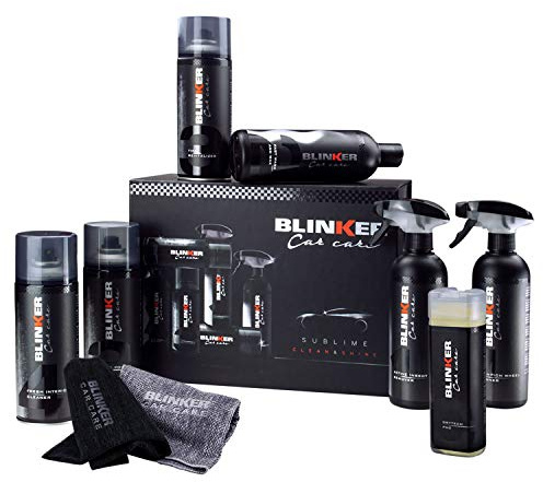Blinker - Kit Limpieza Coche Pro - 10Pcs - Productos para el cuidado y limpieza interior y exterior del vehículo - Incluye limpiallantas, champú, abrillantador de interiores, renovador de neumáticos