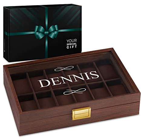 Maverton Uhrenbox mit Gravur für 12 Uhren - Uhrenkasten aus Holz - 31x21x7,5cm - Magnetverschluss - für Herren - zum Geburtstag - zu Weihnachten - Farbe: Weinrot - Vorname