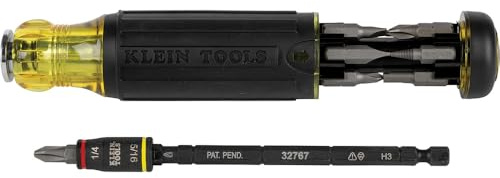 Klein Tools 32304 Screwdriver, 14-in-1 Adjustable Screwdriver with Flip Socket, HVAC Nut Drivers and Bits, Impact Rated