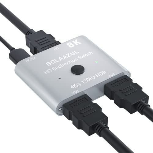 BolAAzuL Switch HDMI 4K 120Hz Aluminum Splitter Commutateur HDMI 2.1 Bi-Direction 8K 60Hz 1 in 2 Out ou 2 in 1 Out Sélecteur Repartiteur HD MI Compatible avec Monitor HDTV PS5 PS4 Xbox TV Box